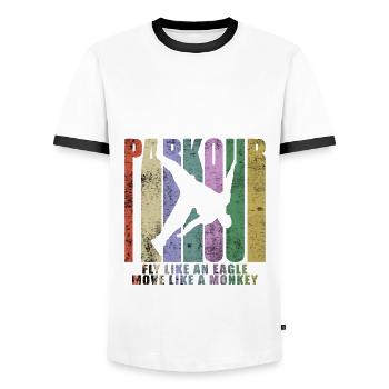 Parkour Freerunner Traceur Le Parcour - T-shirt contrasté Homme - blanc/noir - Devant - AI Model Female 172 light (172cm) & AI Model Male 178 dark (178cm)