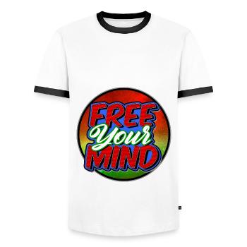 Libérez votre esprit - T-shirt contrasté Homme - blanc/noir - Devant - AI Model Female 172 light (172cm) & AI Model Male 178 dark (178cm)