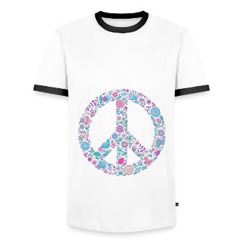 Flower Peace | Signe de paix Idée cadeau - T-shirt contrasté Homme - blanc/noir - Devant - AI Model Female 172 light (172cm) & AI Model Male 178 dark (178cm)