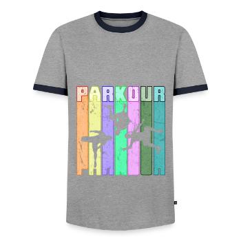 Parkour Freerunner Traceur Le Parcour parkourshirt - T-shirt contrasté Homme - gris/marine  - Devant - AI Model Female 172 light (172cm) & AI Model Male 178 light (178cm)