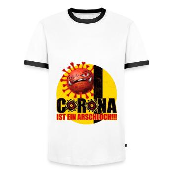 Corona ist ein Arschloch Coronashirt Lockdown - Männer Kontrast-T-Shirt - Weiß/Schwarz - Vorne - AI Model Female 172 light (172cm) & AI Model Male 178 dark (178cm)