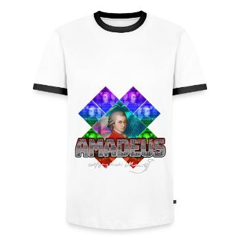 Mozart Pop-Art | Wolfgang Amadeus Mozart Geschenk - Männer Kontrast-T-Shirt - Weiß/Schwarz - Vorne - AI Model Female 172 light (172cm) & AI Model Male 178 dark (178cm)