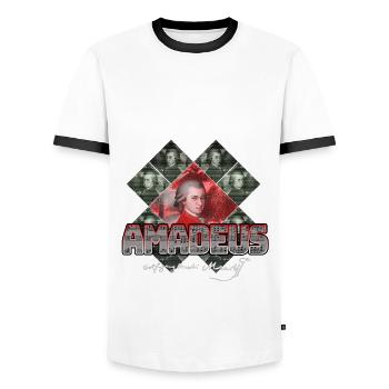 Mozart Pop-Art | Wolfgang Amadeus Mozart Geschenk - Männer Kontrast-T-Shirt - Weiß/Schwarz - Vorne - AI Model Female 172 light (172cm) & AI Model Male 178 dark (178cm)
