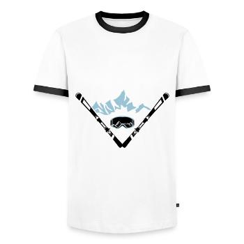 Ski, Berge und Skibrille - Männer Kontrast-T-Shirt - Weiß/Schwarz - Vorne - AI Model Female 172 light (172cm) & AI Model Male 178 dark (178cm)