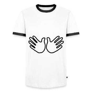 Emoji Hand offen Skizze schwarz - Männer Kontrast-T-Shirt - Weiß/Schwarz - Vorne - AI Model Female 172 light (172cm) & AI Model Male 178 dark (178cm)