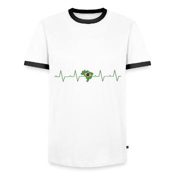 Brazil Heartbeat Brazilian Flag - Men's Ringer Shirt - white/black - Front - AI Model Female 172 light (172cm) & AI Model Male 178 dark (178cm)