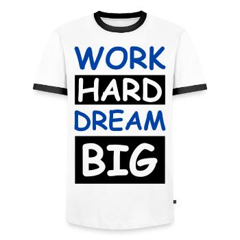 Work Hard Dream Big - Men's Ringer Shirt - white/black - Front - AI Model Female 172 light (172cm) & AI Model Male 178 dark (178cm)
