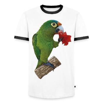 Orangenstirnsittich - Männer Kontrast-T-Shirt - Weiß/Schwarz - Vorne - AI Model Female 172 light (172cm) & AI Model Male 178 dark (178cm)