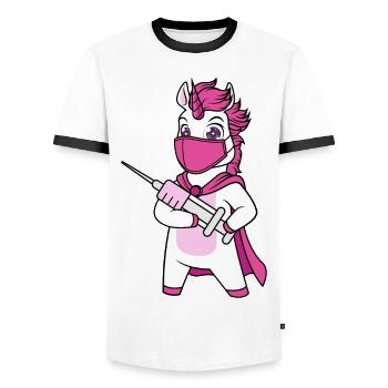 Vaccinated Vaccination Immunicorn Unicorn - Men's Ringer Shirt - white/black - Front - AI Model Female 172 light (172cm) & AI Model Male 178 dark (178cm)