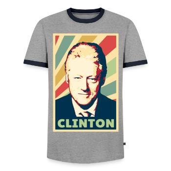 Bill Clinton Vintage Colors - Men's Ringer Shirt - grey/navy  - Front - AI Model Female 172 light (172cm) & AI Model Male 178 light (178cm)
