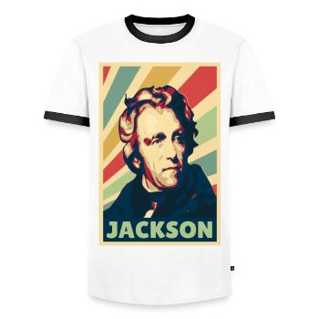 Andrew Jackson Vintage Colors - Men's Ringer Shirt - white/black - Front - AI Model Female 172 light (172cm) & AI Model Male 178 dark (178cm)