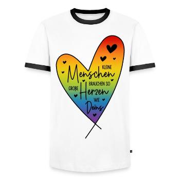 Kleine Menschen brauchen so große Herzen wie Deins - Männer Kontrast-T-Shirt - Weiß/Schwarz - Vorne - AI Model Female 172 light (172cm) & AI Model Male 178 dark (178cm)