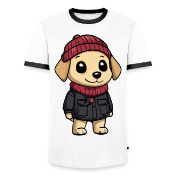 Labrador Hund Winter - Männer Kontrast-T-Shirt - Weiß/Schwarz - Vorne - AI Model Female 172 light (172cm) & AI Model Male 178 dark (178cm)