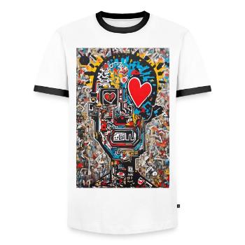 "Urban Love" - Men's Ringer Shirt - white/black - Front - AI Model Female 172 light (172cm) & AI Model Male 178 dark (178cm)