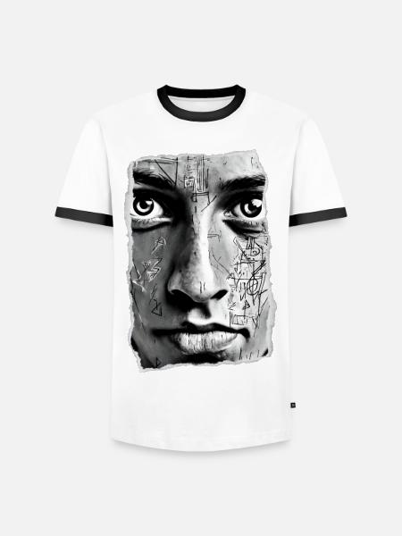 Monochrome geometric face art - Men's Ringer Shirt - white/black