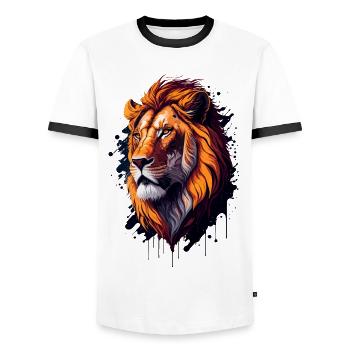 Abstract illustration of lion - Men's Ringer Shirt - white/black - Front - AI Model Female 172 light (172cm) & AI Model Male 178 dark (178cm)