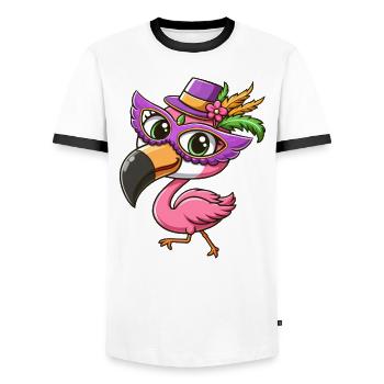 Mardi Gras Comic Flamingo - T-shirt contrasté Homme - blanc/noir - Devant - AI Model Female 172 light (172cm) & AI Model Male 178 dark (178cm)