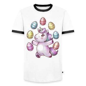Einhorn Osterei-Jonglage - Männer Kontrast-T-Shirt - Weiß/Schwarz - Vorne - AI Model Female 172 light (172cm) & AI Model Male 178 dark (178cm)
