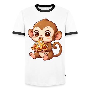 Funny monkey loves pizza funny chimpanzee - Men's Ringer Shirt - white/black - Front - AI Model Female 172 light (172cm) & AI Model Male 178 dark (178cm)