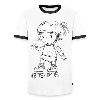 Roller Skater Comic Look - Men's Ringer Shirt - white/black - Front - AI Model Female 172 light (172cm) & AI Model Male 178 dark (178cm)