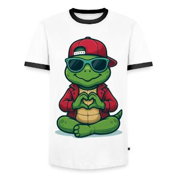 Heart Turtle - Men's Ringer Shirt - white/black - Front - AI Model Female 172 light (172cm) & AI Model Male 178 dark (178cm)