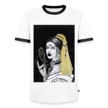 Gothic Girl mit Perlenohrring - Männer Kontrast-T-Shirt - Weiß/Schwarz - Vorne - AI Model Female 172 light (172cm) & AI Model Male 178 dark (178cm)