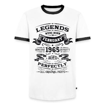 60th Birthday Gift Man Legend February 1965 - Men's Ringer Shirt - white/black - Front - AI Model Female 172 light (172cm) & AI Model Male 178 dark (178cm)