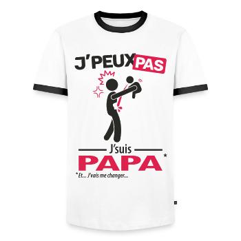 J'peux pas, j'suis papa (vomi) - T-shirt contrasté Homme - blanc/noir - Devant - AI Model Female 172 light (172cm) & AI Model Male 178 dark (178cm)