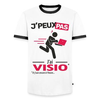 J'peux pas, j'ai visio - T-shirt contrasté Homme - blanc/noir - Devant - AI Model Female 172 light (172cm) & AI Model Male 178 dark (178cm)