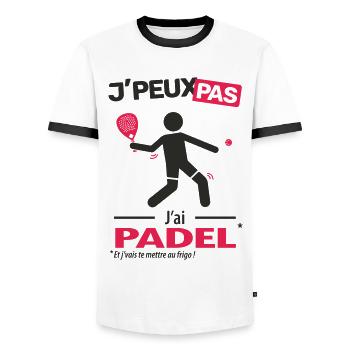 J'peux pas, j'ai padel - T-shirt contrasté Homme - blanc/noir - Devant - AI Model Female 172 light (172cm) & AI Model Male 178 dark (178cm)