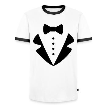 Karneval Kostüm Fasching Anzug Fliege Gentlemen - Männer Kontrast-T-Shirt - Weiß/Schwarz - Vorne - AI Model Female 172 light (172cm) & AI Model Male 178 dark (178cm)