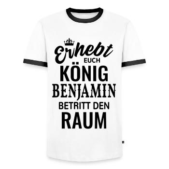 Name Benjamin Geschenk Geburtstag lustig König - Männer Kontrast-T-Shirt - Weiß/Schwarz - Vorne - AI Model Female 172 light (172cm) & AI Model Male 178 dark (178cm)