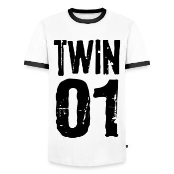 Twin 01 02 Zwillinge Partnerlook Zwilling Geschenk - Männer Kontrast-T-Shirt - Weiß/Schwarz - Vorne - AI Model Female 172 light (172cm) & AI Model Male 178 dark (178cm)