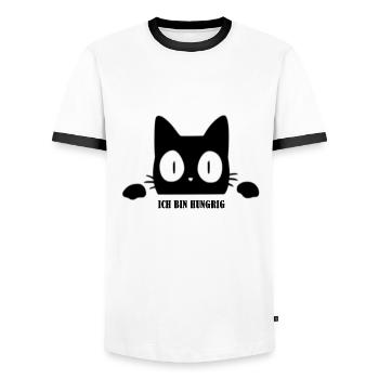 Chat Faim - T-shirt contrasté Homme - blanc/noir - Devant - AI Model Female 172 light (172cm) & AI Model Male 178 dark (178cm)