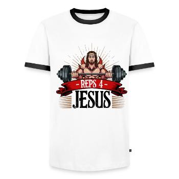 Reps 4 Jesus weight training bodybuilder gift - Men's Ringer Shirt - white/black - Front - AI Model Female 172 light (172cm) & AI Model Male 178 dark (178cm)