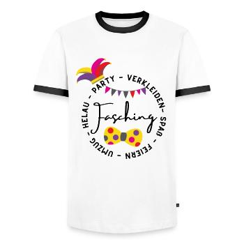 Feiern | Party | Helau| Lustig | Fasching - Männer Kontrast-T-Shirt - Weiß/Schwarz - Vorne - AI Model Female 172 light (172cm) & AI Model Male 178 dark (178cm)