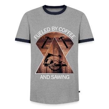 Carpenter, carpenter, carpenter, carpenter, craftsman, wood - Men's Ringer Shirt - grey/navy  - Front - AI Model Female 172 light (172cm) & AI Model Male 178 light (178cm)
