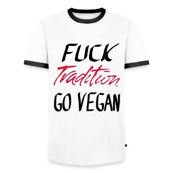 FUCK Tradition GO VEGAN - T-shirt contrasté Homme - blanc/noir - Devant - AI Model Female 172 light (172cm) & AI Model Male 178 dark (178cm)