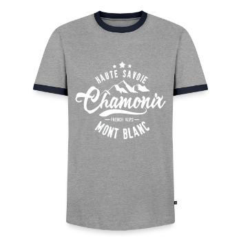 Chamonix Mont Blanc Haute Savoie - Men's Ringer Shirt - grey/navy  - Front - AI Model Female 172 light (172cm) & AI Model Male 178 light (178cm)