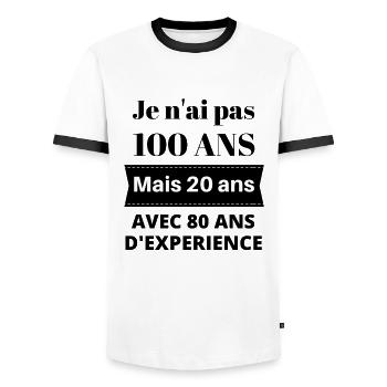 Cadeau anniversaire 100 ans - T-shirt contrasté Homme - blanc/noir - Devant - AI Model Female 172 light (172cm) & AI Model Male 178 dark (178cm)