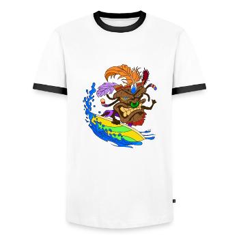 Masque de Tiki surfeur - T-shirt contrasté Homme - blanc/noir - Devant - AI Model Female 172 light (172cm) & AI Model Male 178 dark (178cm)