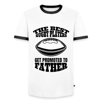 Father Football Papa Rugby Dad Gift Footballer - Men's Ringer Shirt - white/black - Front - AI Model Female 172 light (172cm) & AI Model Male 178 dark (178cm)