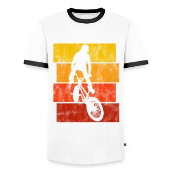 BMX bike bike retro gift Bicycle Motocross - Men's Ringer Shirt - white/black - Front - AI Model Female 172 light (172cm) & AI Model Male 178 dark (178cm)