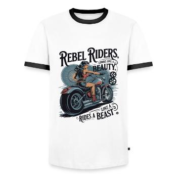 Rebel Riders Unleash The Rebel - Männer Kontrast-T-Shirt - Weiß/Schwarz - Vorne - AI Model Female 172 light (172cm) & AI Model Male 178 dark (178cm)