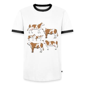 Sélection de bovins Simmental - T-shirt contrasté Homme - blanc/noir - Devant - AI Model Female 172 light (172cm) & AI Model Male 178 dark (178cm)