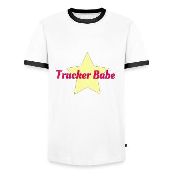 Trucker babe - Men's Ringer Shirt - white/black - Front - AI Model Female 172 light (172cm) & AI Model Male 178 dark (178cm)