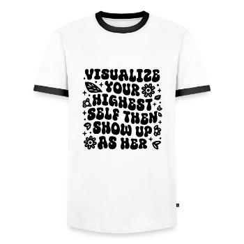 Visualiser loi de l’attraction affirmations - T-shirt contrasté Homme - blanc/noir - Devant - AI Model Female 172 light (172cm) & AI Model Male 178 dark (178cm)