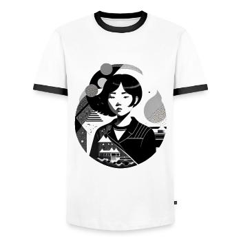 Japanese Girl - Men's Ringer Shirt - white/black - Front - AI Model Female 172 light (172cm) & AI Model Male 178 dark (178cm)