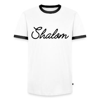 Shalom - Men's Ringer Shirt - white/black - Front - AI Model Female 172 light (172cm) & AI Model Male 178 dark (178cm)