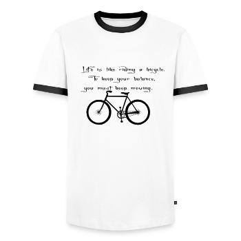 velo - Men's Ringer Shirt - white/black - Front - AI Model Female 172 light (172cm) & AI Model Male 178 dark (178cm)
